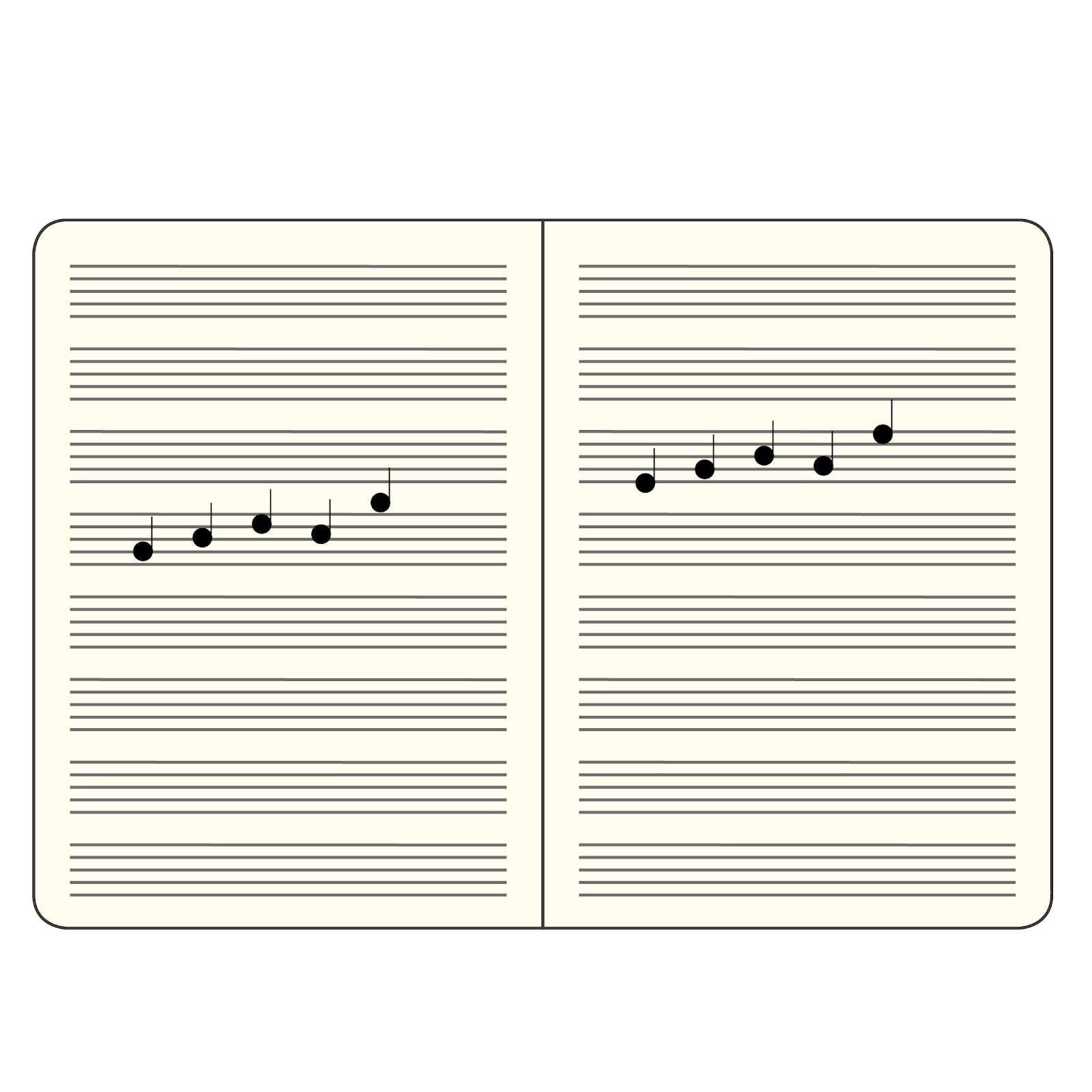 Two pages of musical notation with notes on a white background