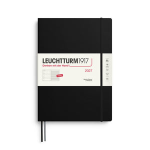 Weekly Planner & Notebook 2027, 12 Months, Ruled, English – Master (A4+) Hardcover Black