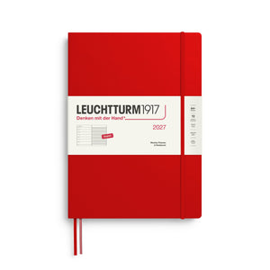 Weekly Planner & Notebook 2027, 12 Months, Ruled, English – Master (A4+) Hardcover Cherry