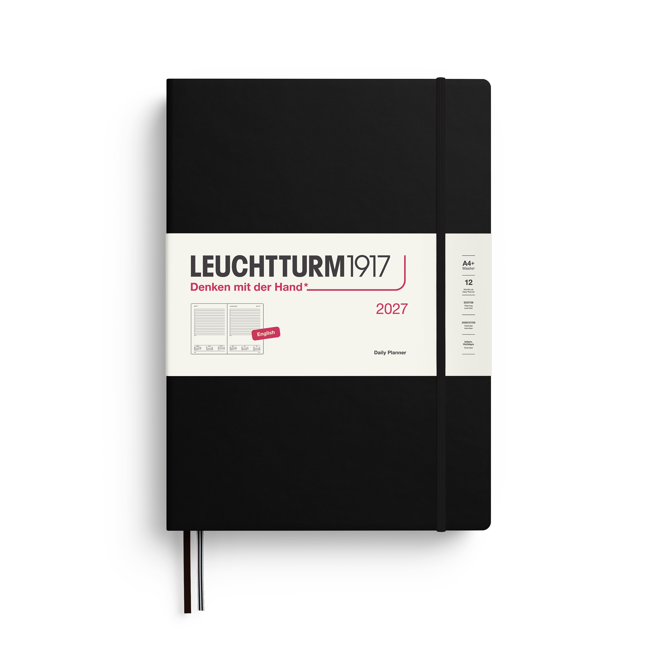 Daily Planner 2027, 12 Months, English – Master (A4+) Hardcover Black
