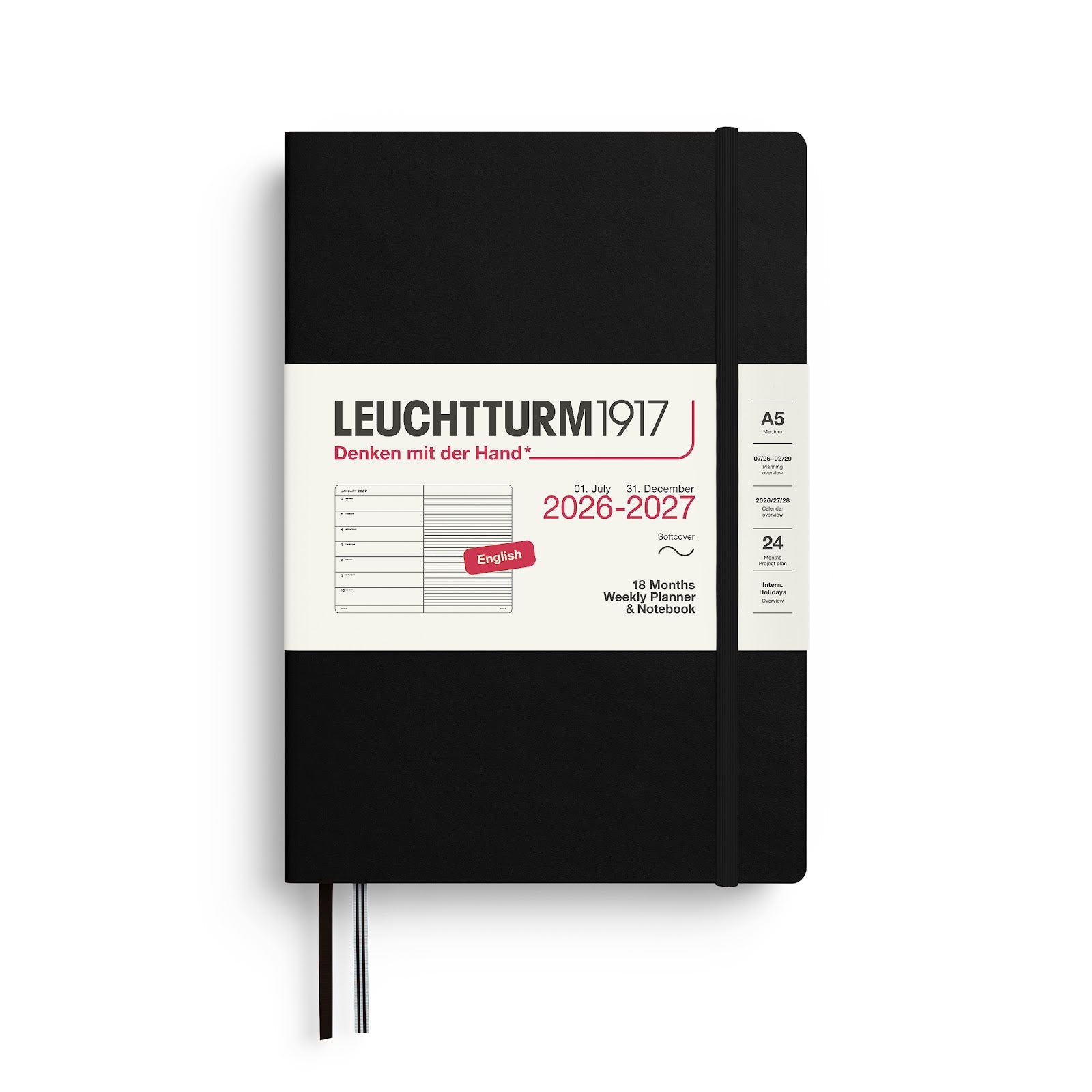 Weekly Planner & Notebook Medium (A5) 2027, 18 Months, English