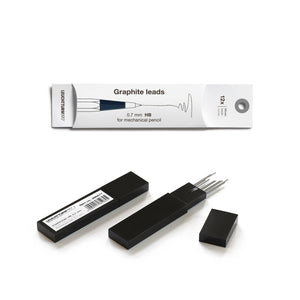 Graphite leads for mechanical pencils with packaging on a white background