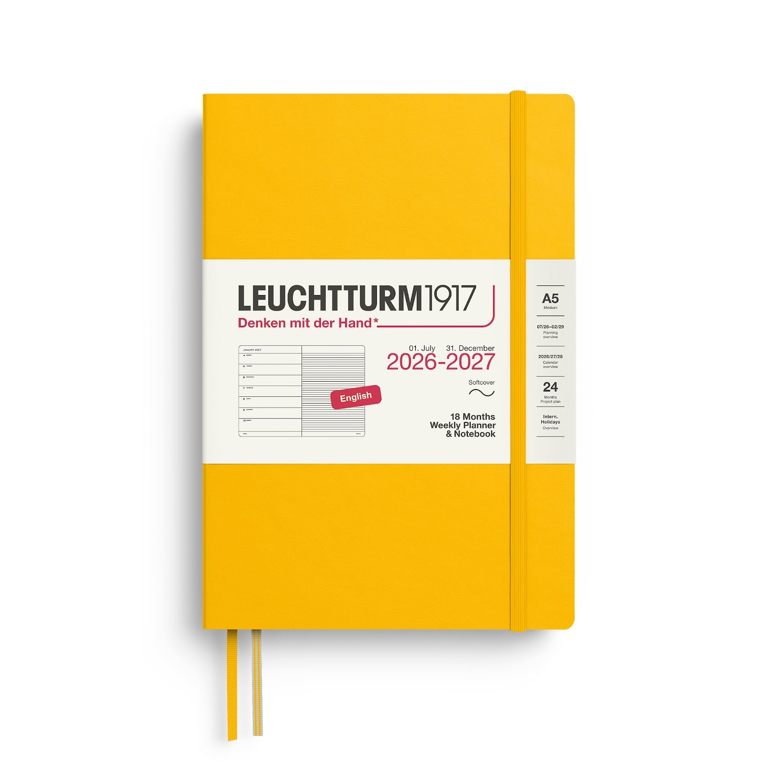 Weekly Planner & Notebook Medium (A5) 2027, 18 Months, English