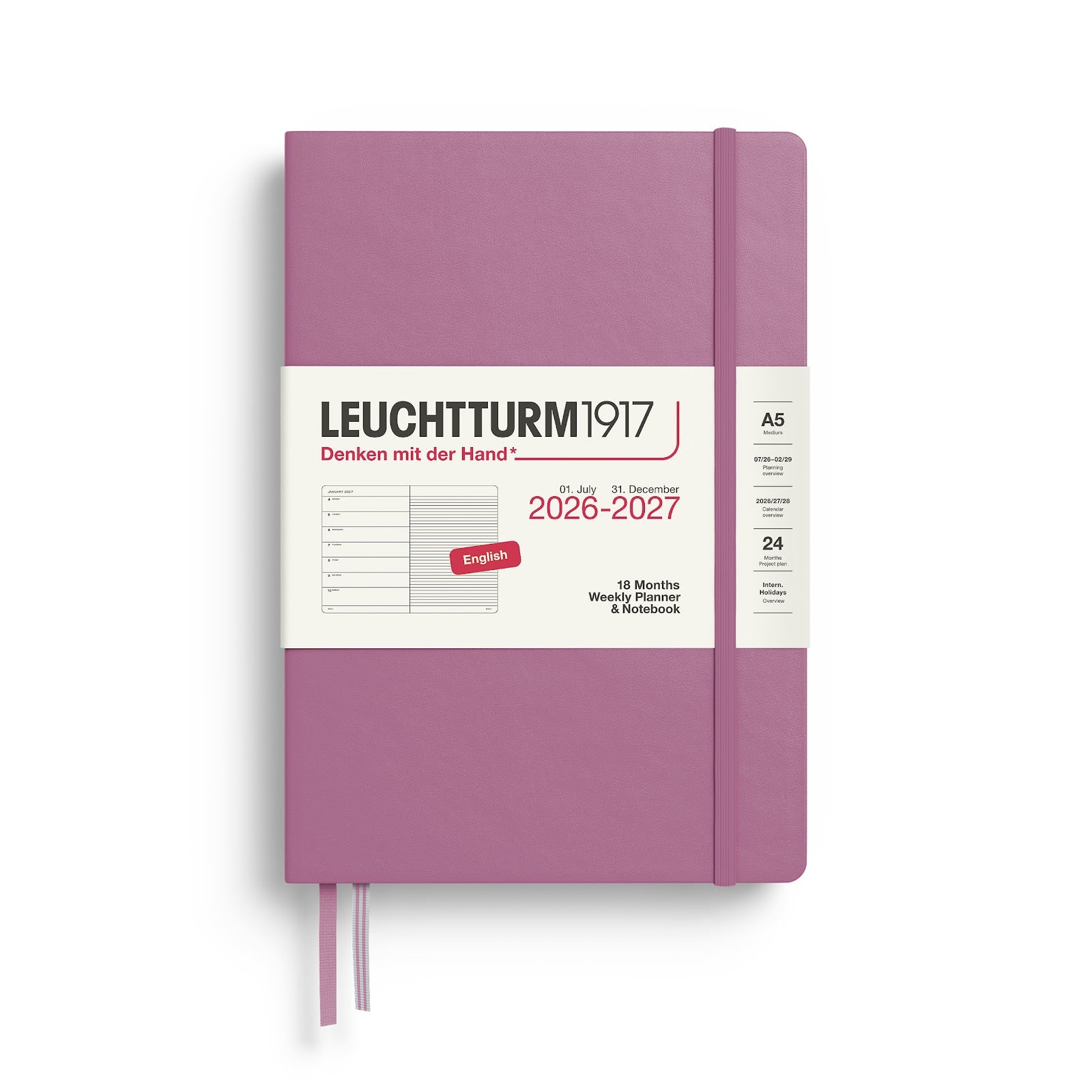 Weekly Planner & Notebook Medium (A5) 2027, 18 Months, English
