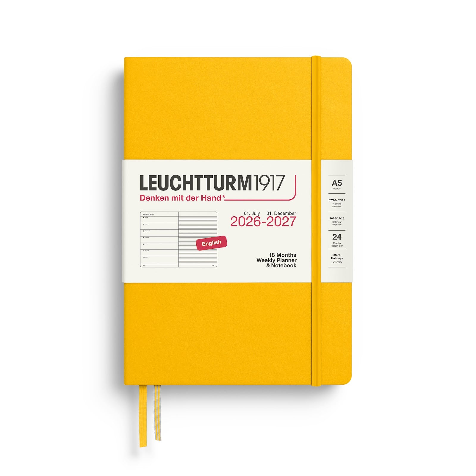 Weekly Planner & Notebook Medium (A5) 2027, 18 Months, English
