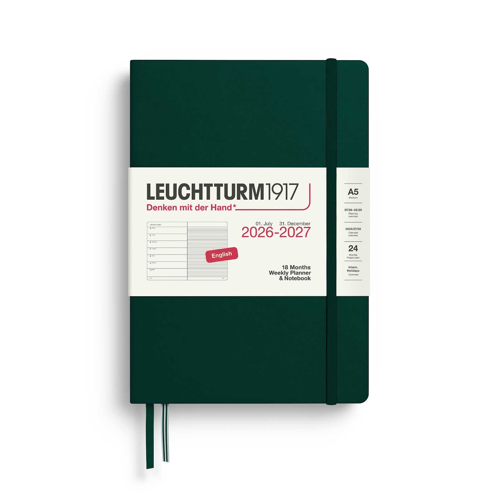Weekly Planner & Notebook Medium (A5) 2027, 18 Months, English