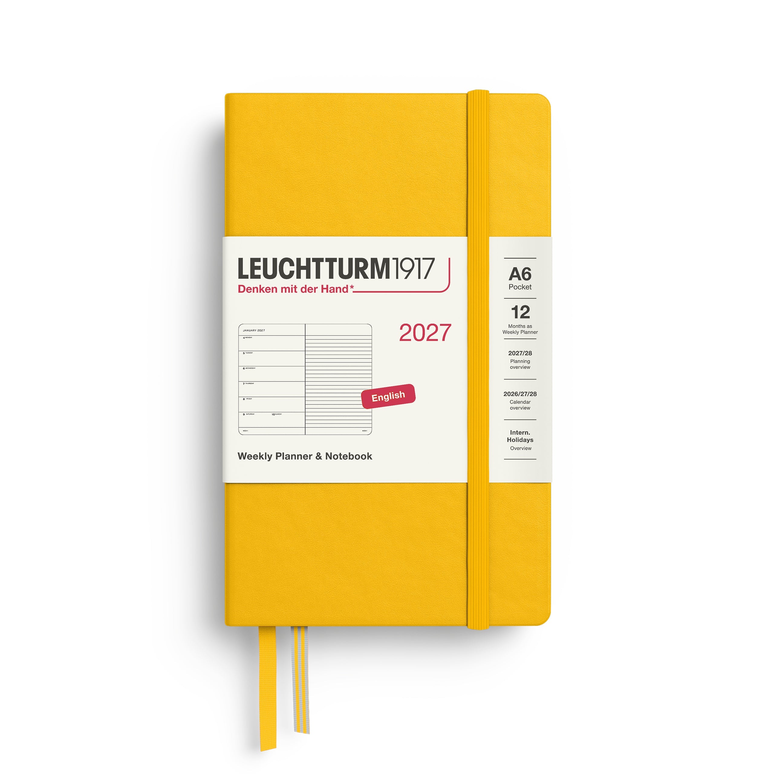 Weekly Planner & Notebook 2027, 12 Months, Ruled, English – Pocket (A6) Hardcover Sunflower