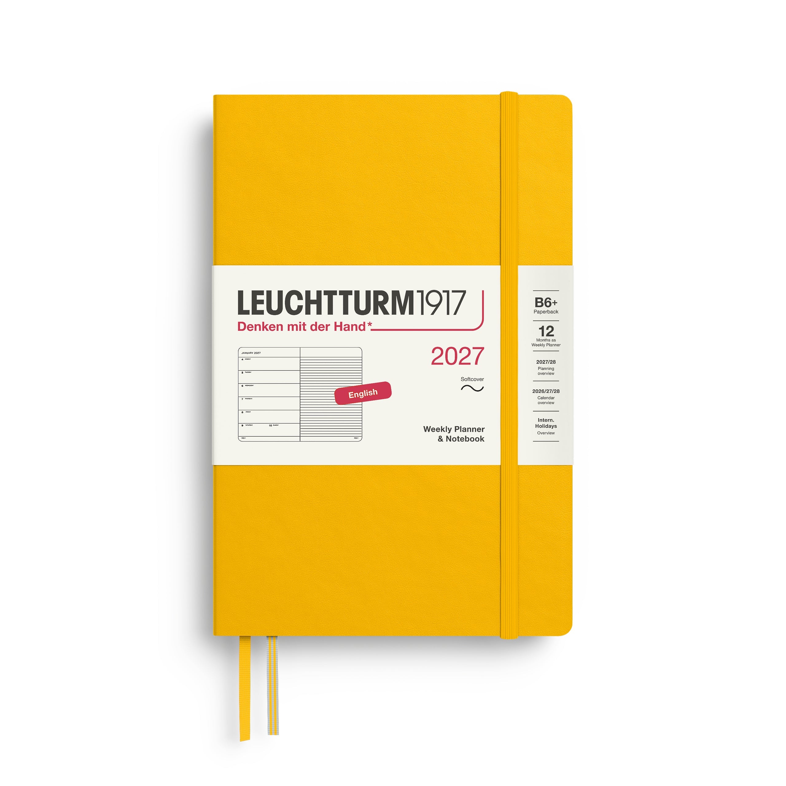 Weekly Planner & Notebook 2027, 12 Months, Ruled, English – Paperback (B6+) Softcover Sunflower