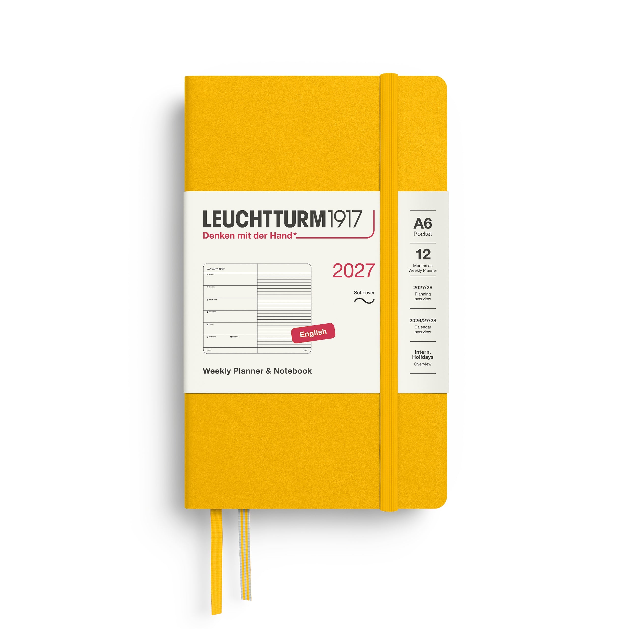 Weekly Planner & Notebook 2027, 12 Months, Ruled, English – Pocket (A6) Softcover Sunflower