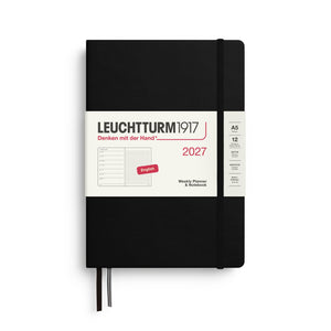 Weekly Planner & Notebook 2027, 12 Months, Dotted, English – Medium (A5) Hardcover Black