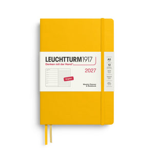 Weekly Planner & Notebook 2027, 12 Months, Dotted, English – Medium (A5) Hardcover Sunflower