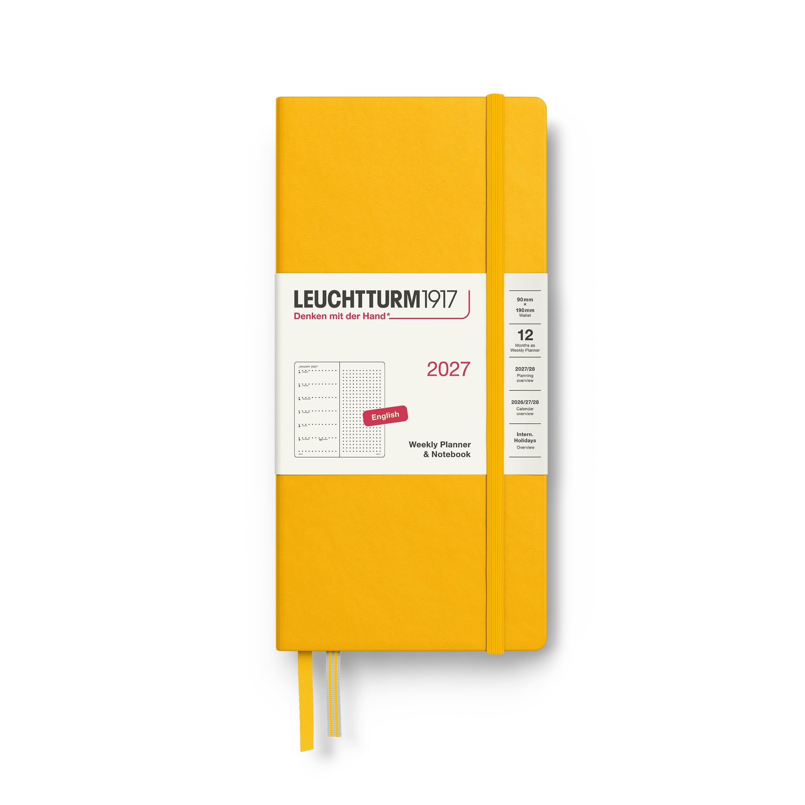 Weekly Planner & Notebook 2027, 12 Months, Dotted, English – Wallet (B6+ x A6) Hardcover Sunflower