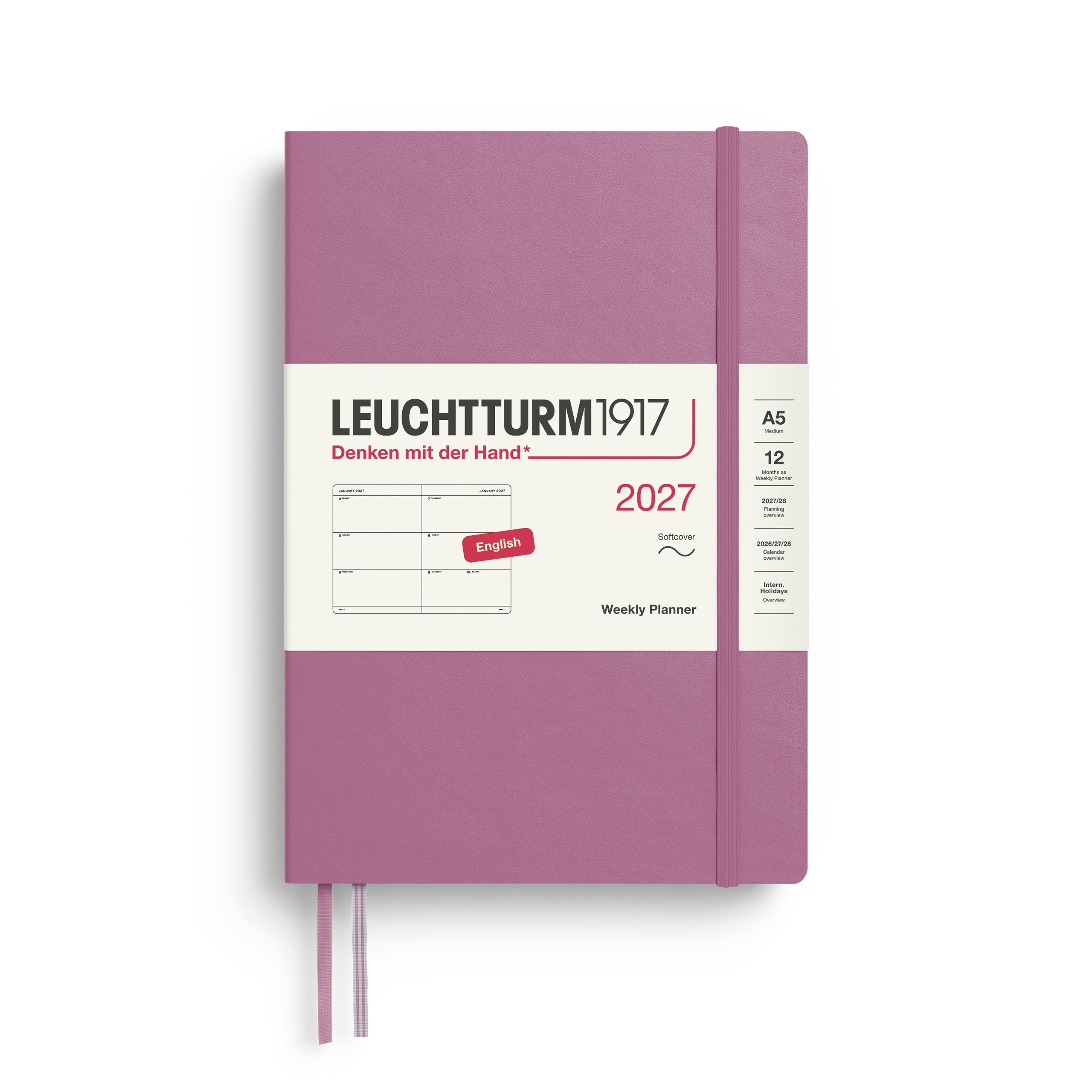 Weekly Planner 2027, 12 Months, English – Medium (A5) Softcover Dusty Rose