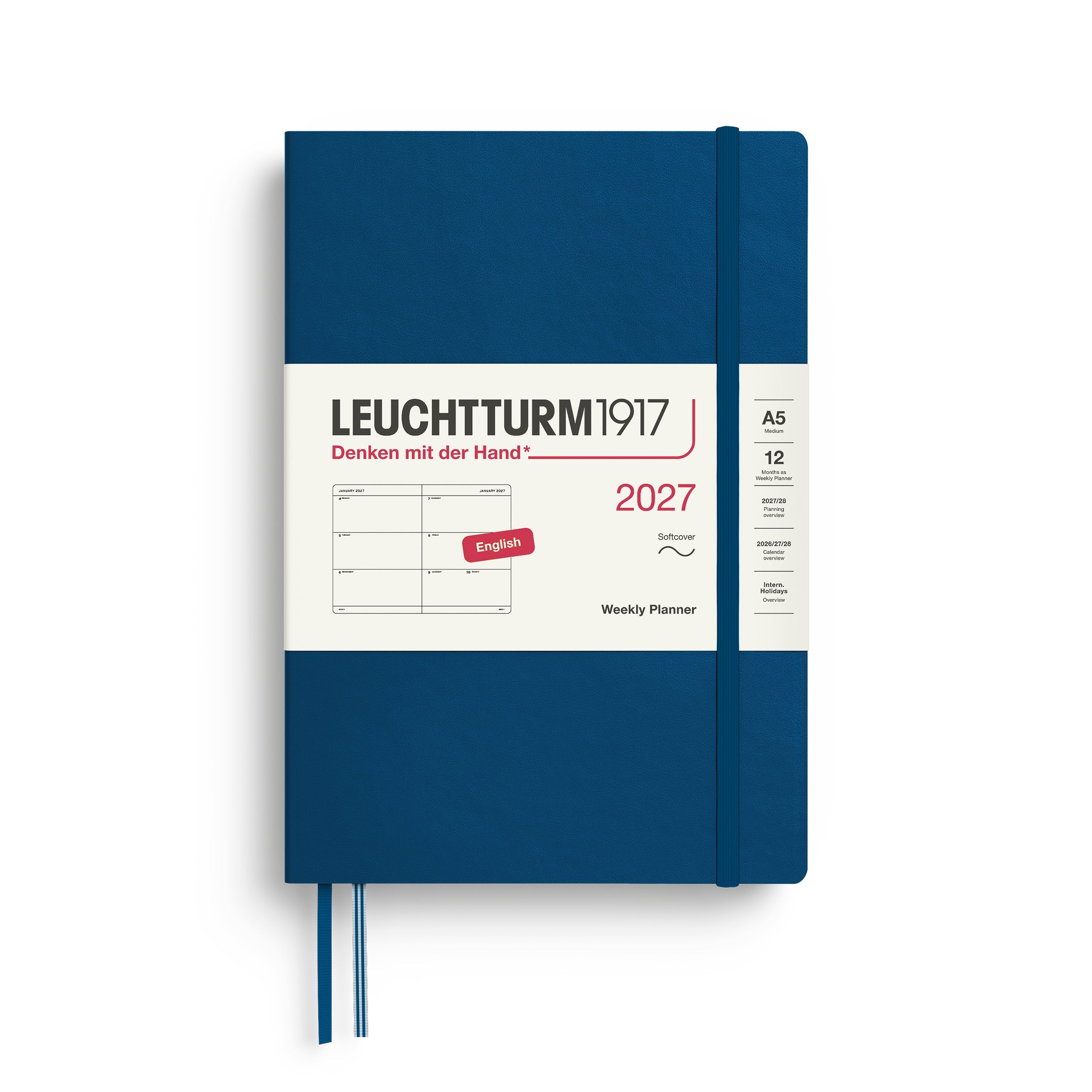 Weekly Planner 2027, 12 Months, English – Medium (A5) Softcover Indigo