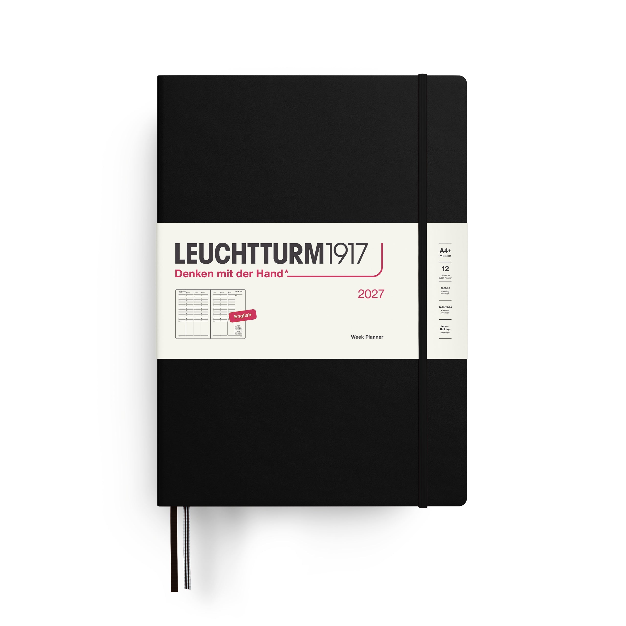 Week Planner 2027, 12 Months, English – Master (A4+) Hardcover Black