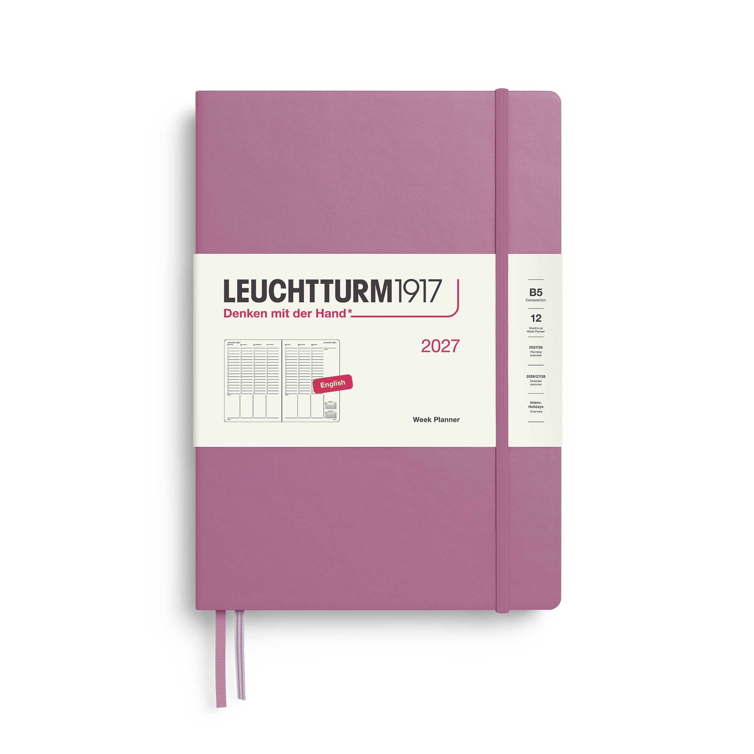 Week Planner 2027, 12 Months, English – Composition (B5) Hardcover Dusty Rose