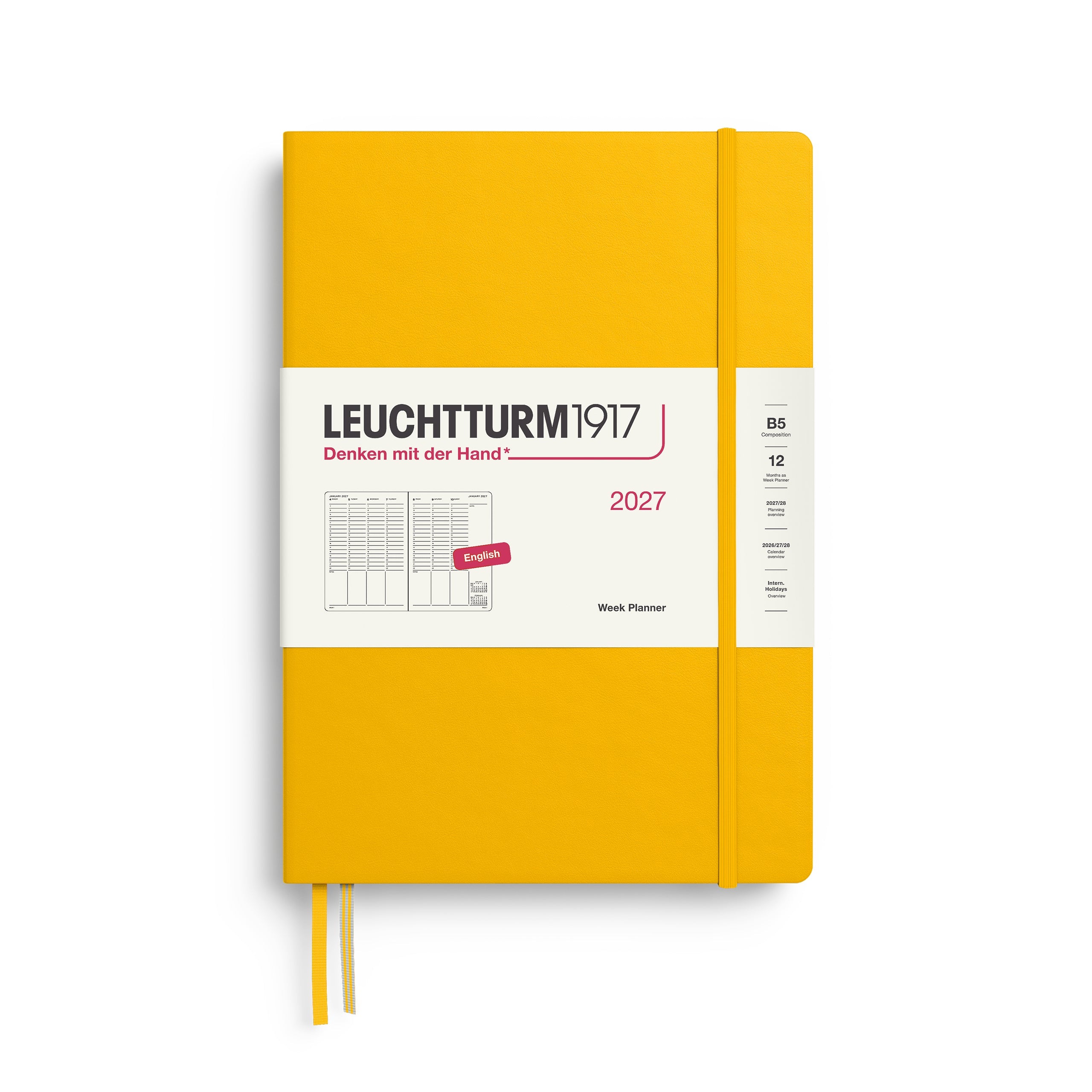 Week Planner 2027, 12 Months, English – Composition (B5) Hardcover Sunflower