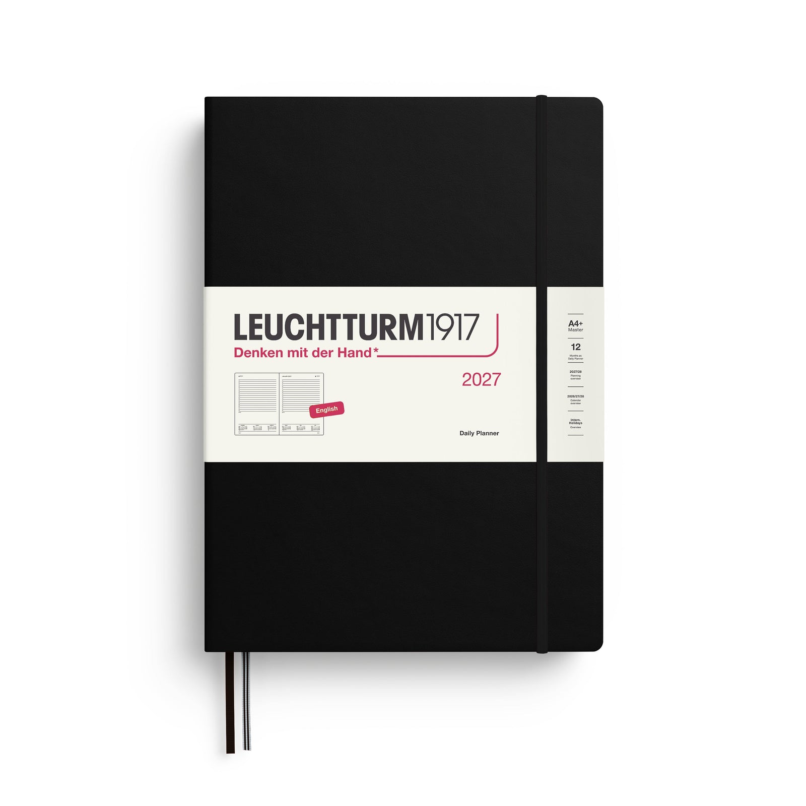 Daily Planner 2027, 12 Months, English – Master (A4+) Hardcover Black