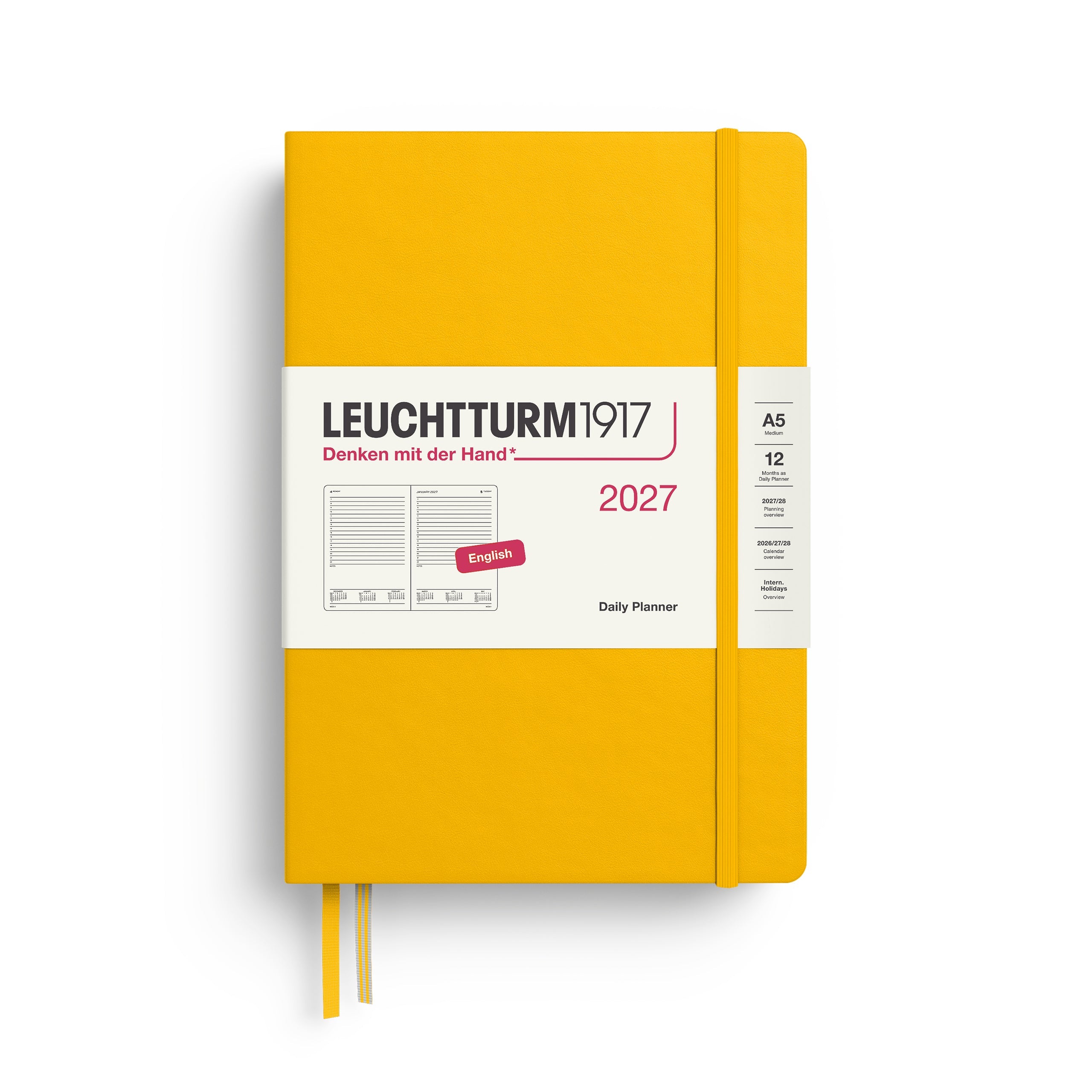 Daily Planner 2027, 12 Months, English – Medium (A5) Hardcover Sunflower