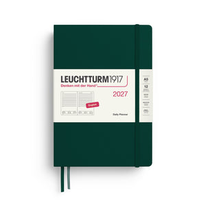 Daily Planner 2027, 12 Months, English – Medium (A5) Hardcover Forest Green