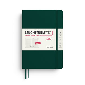Daily Planner 2027, 12 Months, Dotted, English – Medium (A5) Hardcover Forest Green