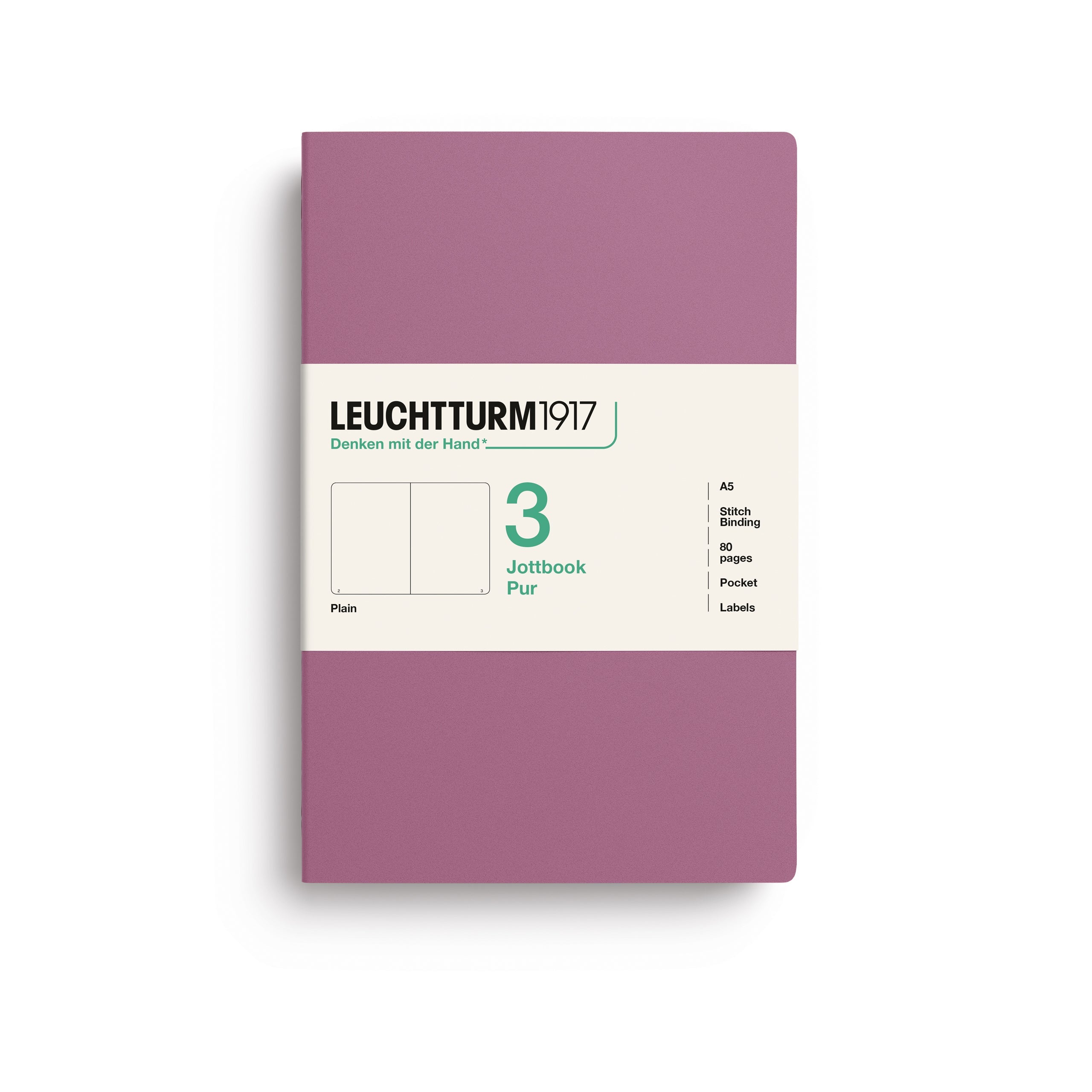Jottbook Pur Medium (A5), plain, Dusty Rose, pack of 3