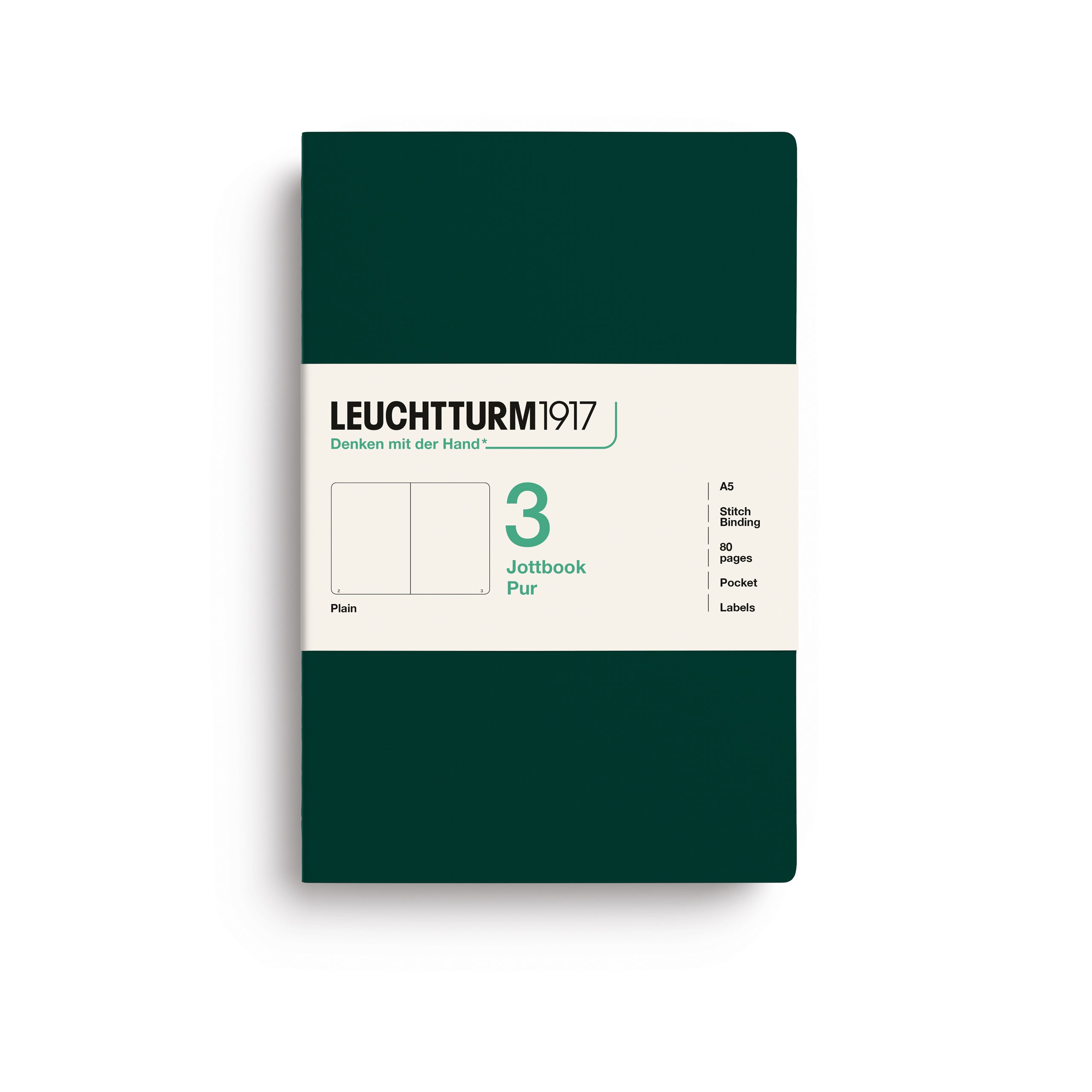 Jottbook Pur Medium (A5), plain, Forest Green, pack of 3