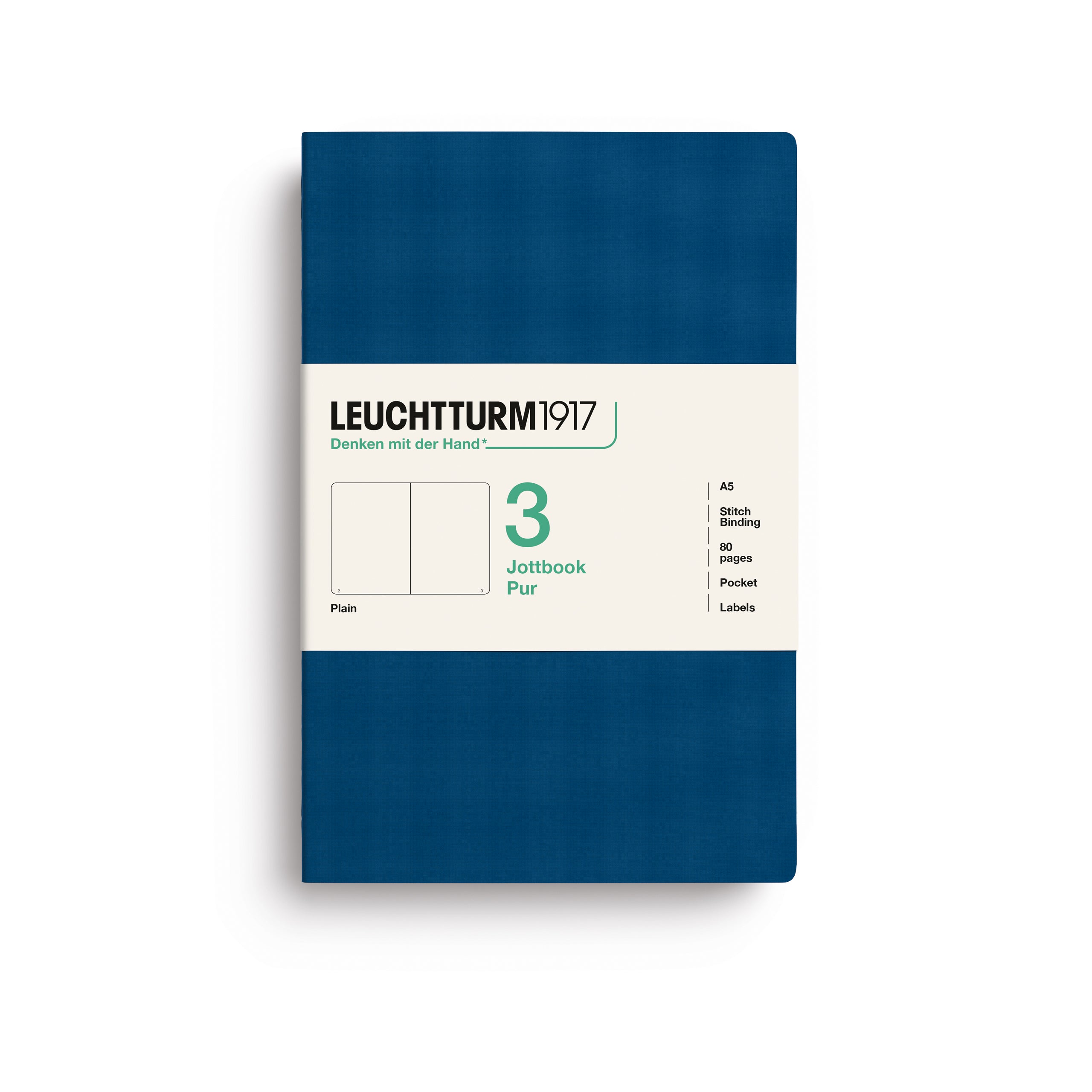 Jottbook Pur Medium (A5), plain, Indigo, pack of 3