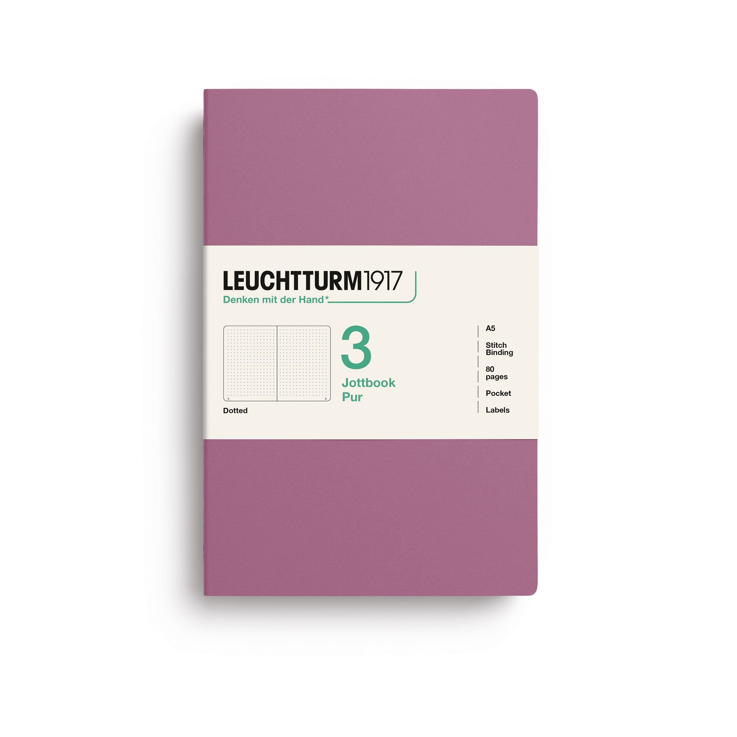 Jottbook Pur Medium (A5), dotted, Dusty Rose, pack of 3