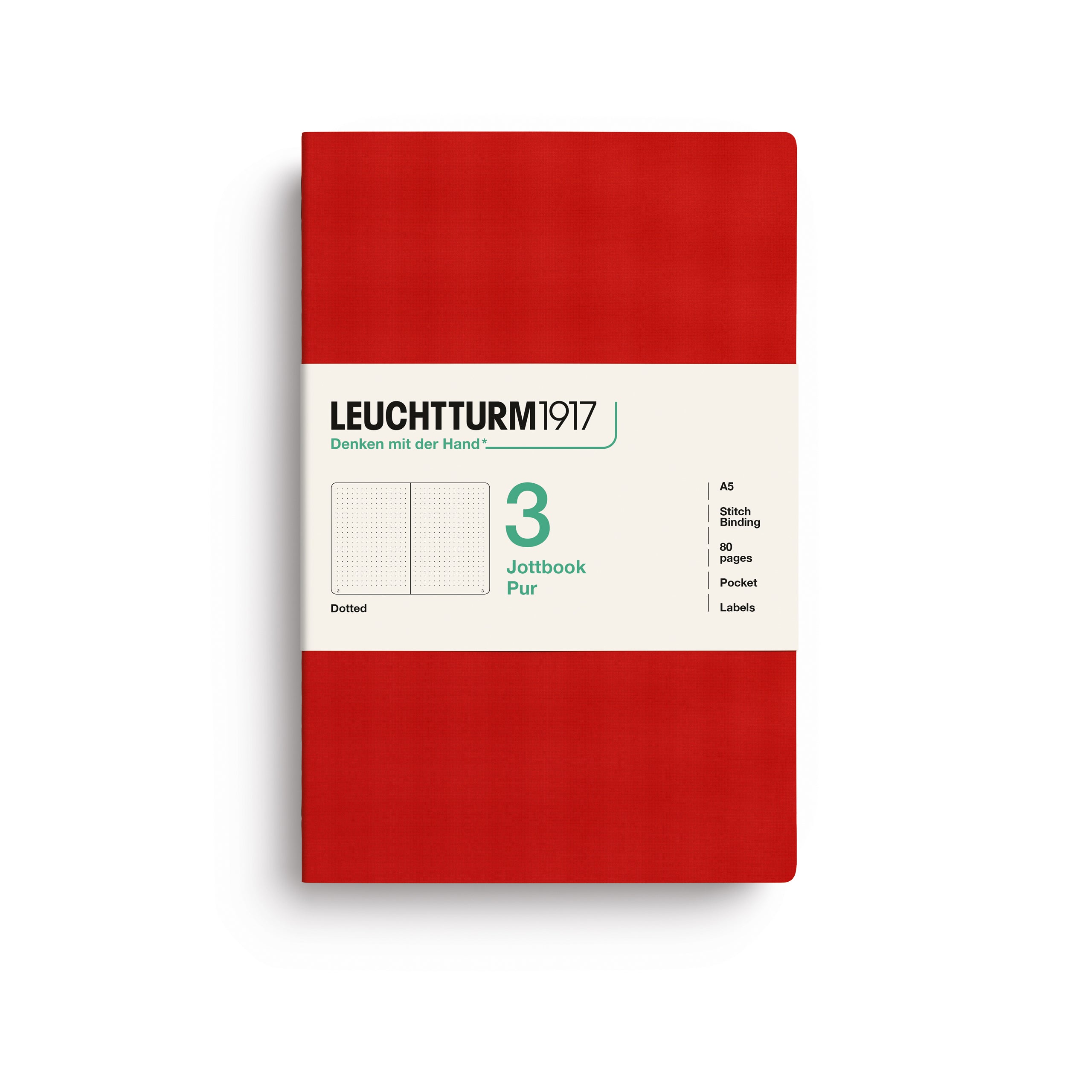 Jottbook Pur Medium (A5), dotted, Cherry, pack of 3