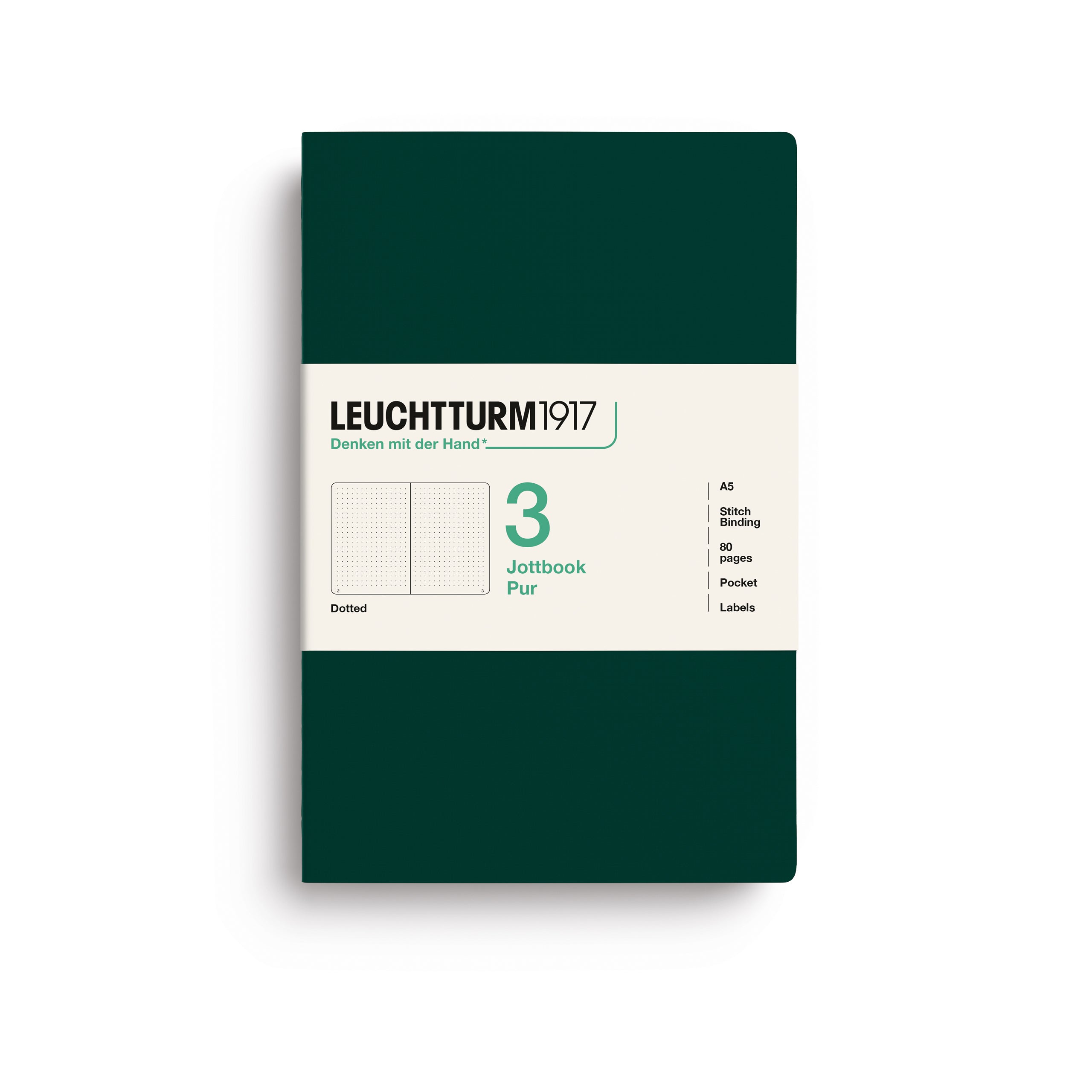 Jottbook Pur Medium (A5), dotted, Forest Green, pack of 3