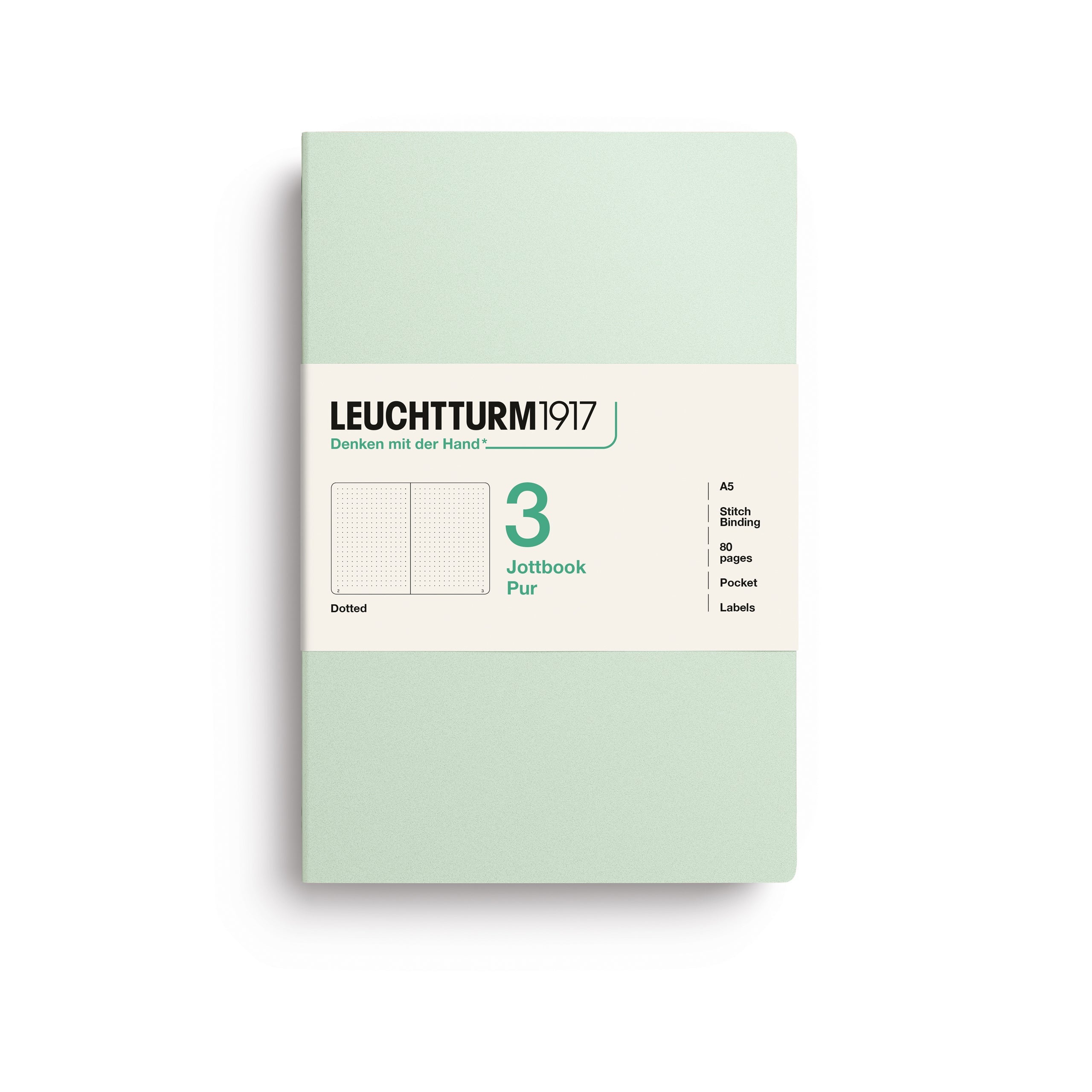 Jottbook Pur Medium (A5), dotted, Mint Green, pack of 3