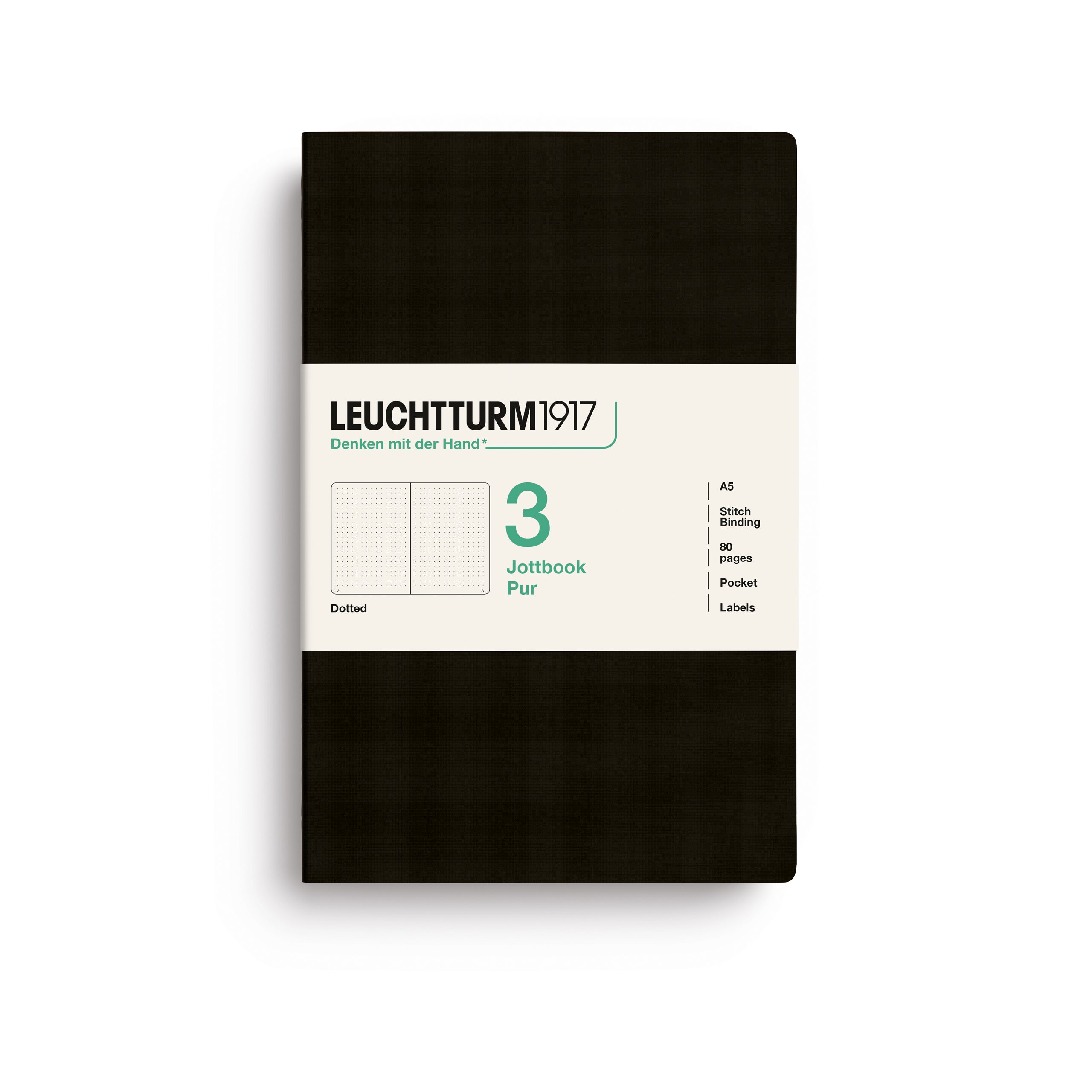 Jottbook Pur Medium (A5), dotted, Black, pack of 3