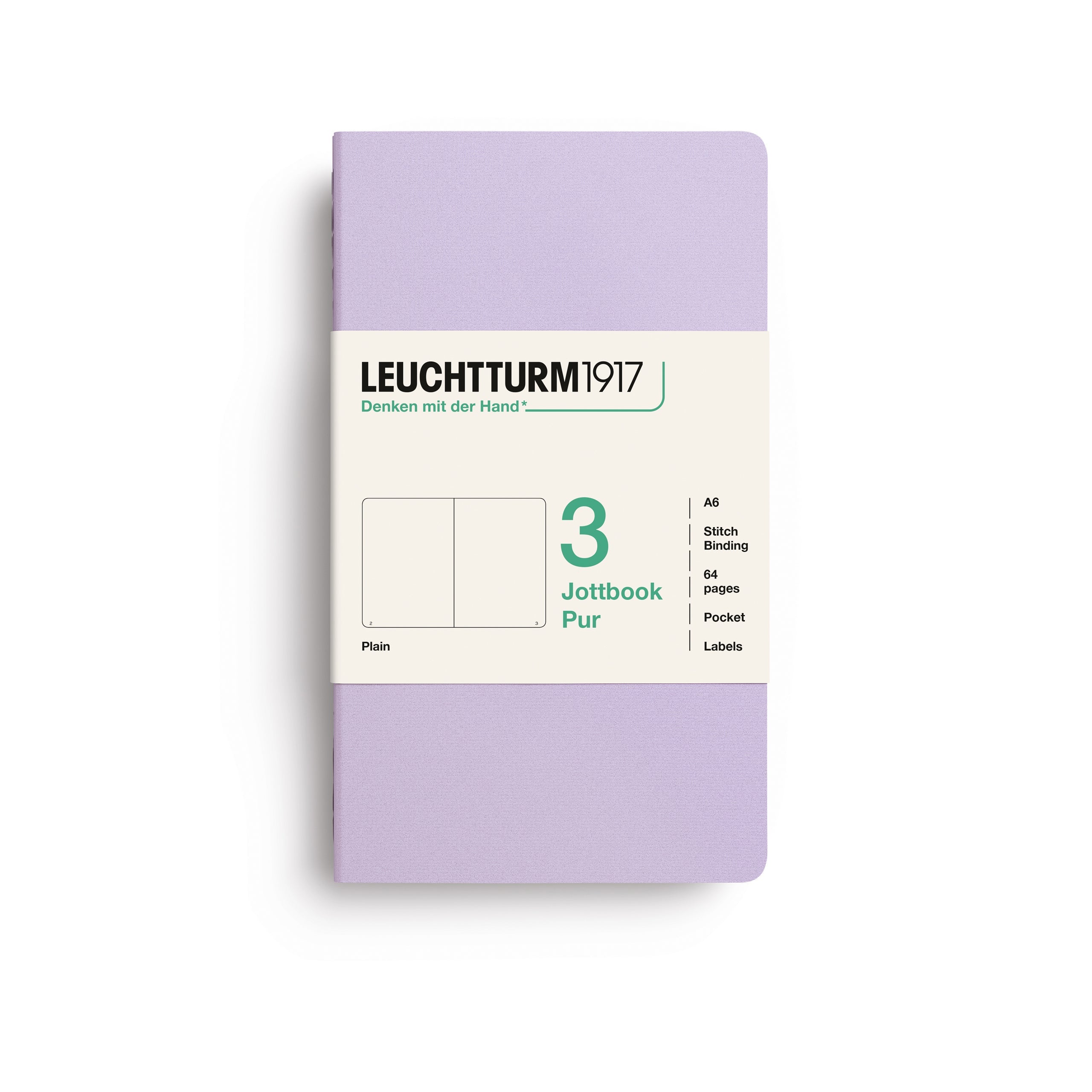 Jottbook Pur Pocket (A6), plain, Lilac, pack of 3