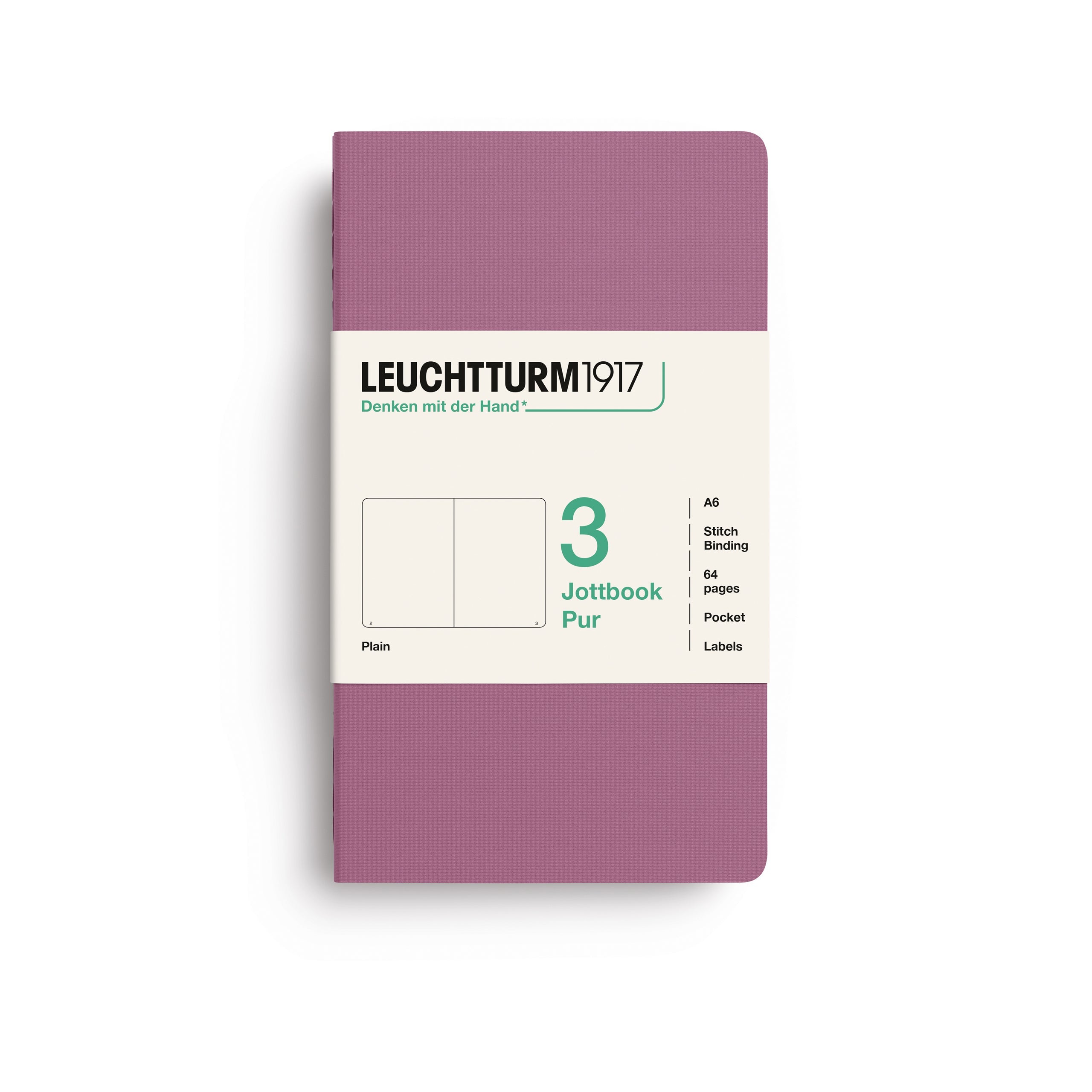 Jottbook Pur Pocket (A6), plain, Dusty Rose, pack of 3