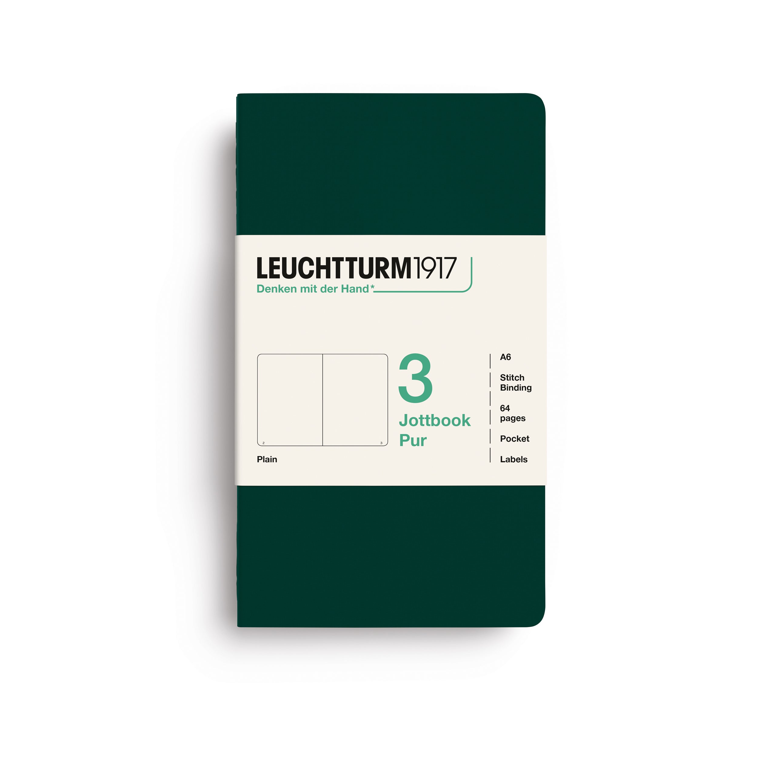 Jottbook Pur Pocket (A6), plain, Forest Green, pack of 3