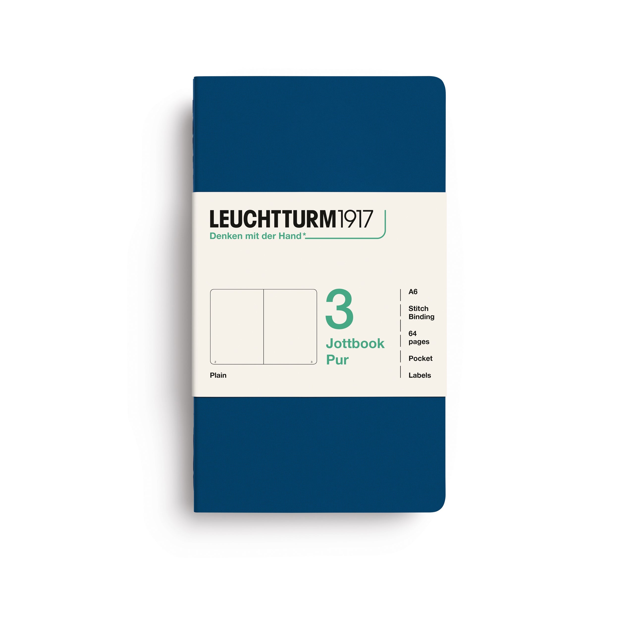 Jottbook Pur Pocket (A6), plain, Indigo, pack of 3