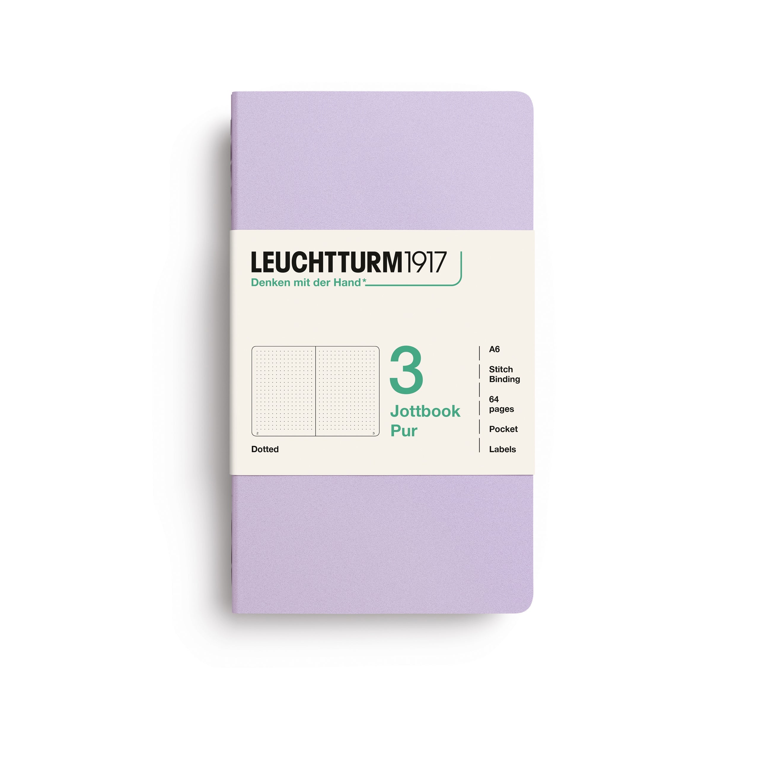 Jottbook Pur Pocket (A6), dotted, Lilac, pack of 3
