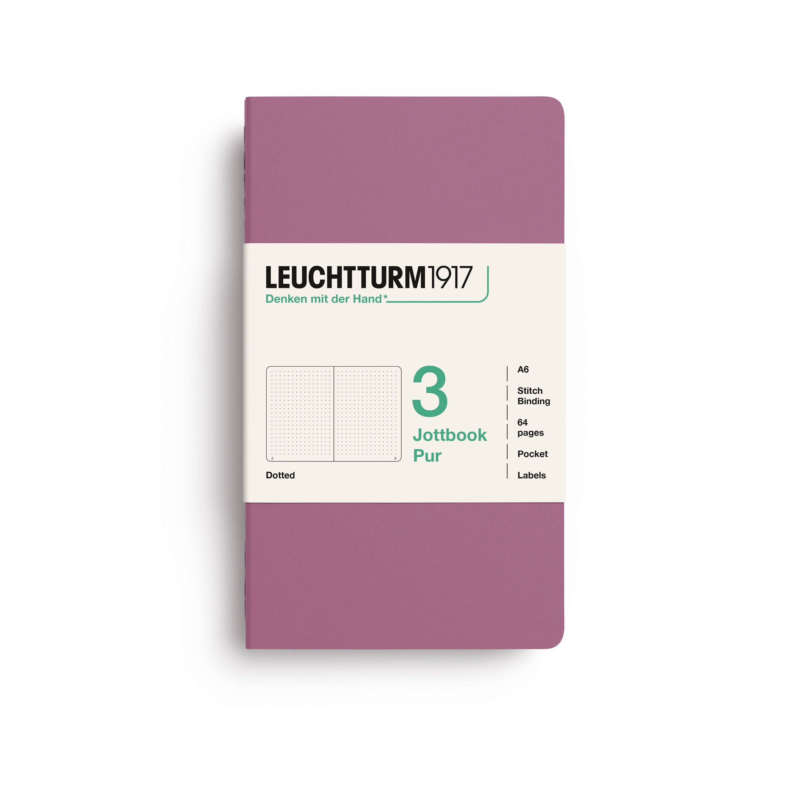 Jottbook Pur Pocket (A6), dotted, Dusty Rose, pack of 3