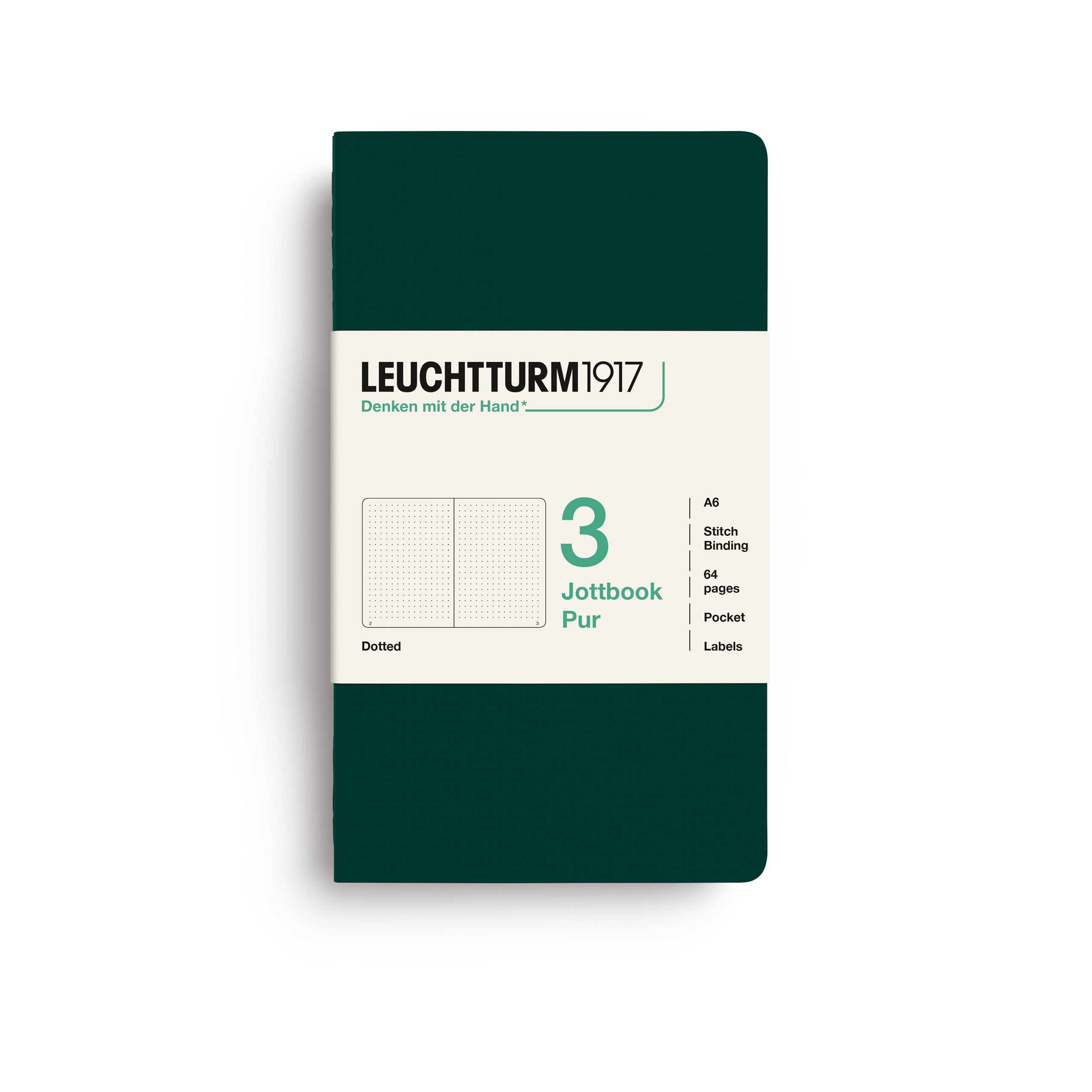 Jottbook Pur Pocket (A6), dotted, Forest Green, pack of 3