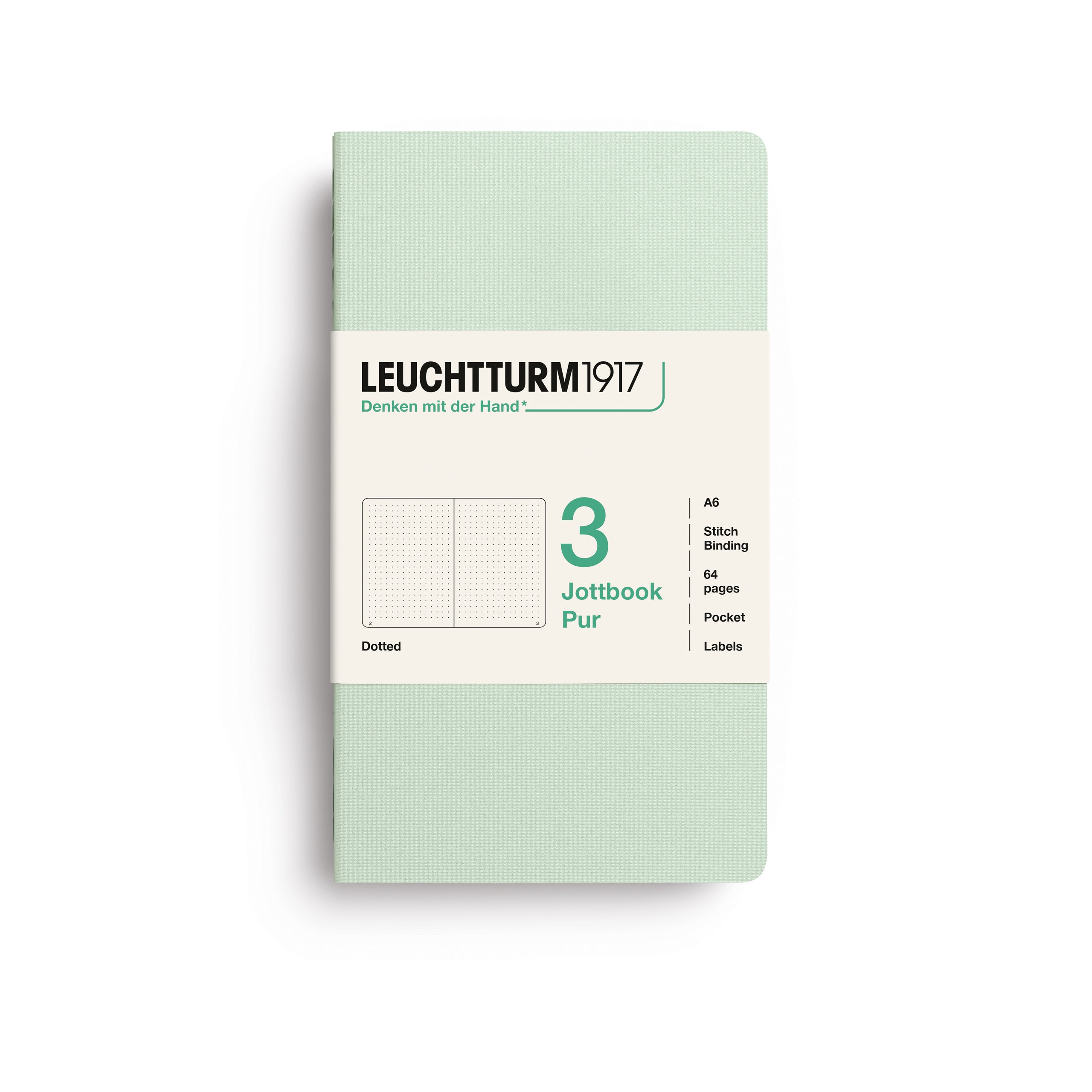 Jottbook Pur Pocket (A6), dotted, Mint Green, pack of 3