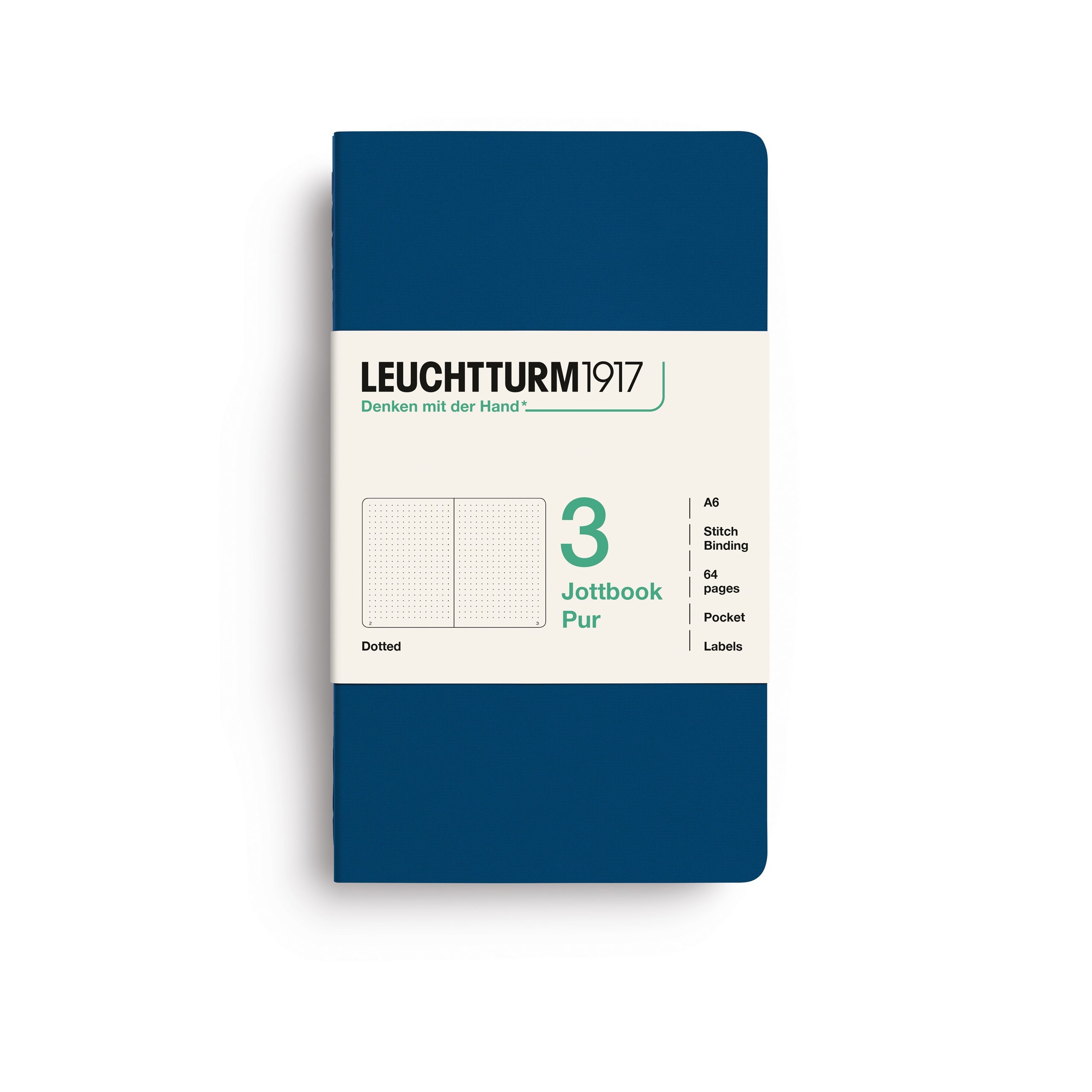 Jottbook Pur Pocket (A6), dotted, Indigo, pack of 3