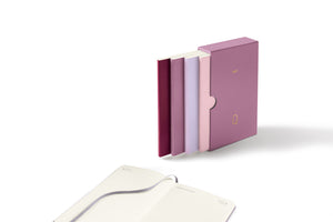 Purple and beige notebook on a white background