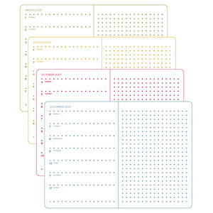 Three calendar sheets for March, October, and December 2027 with dot grid design.