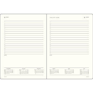 Two-page spread of a planner with calendar and notes sections.