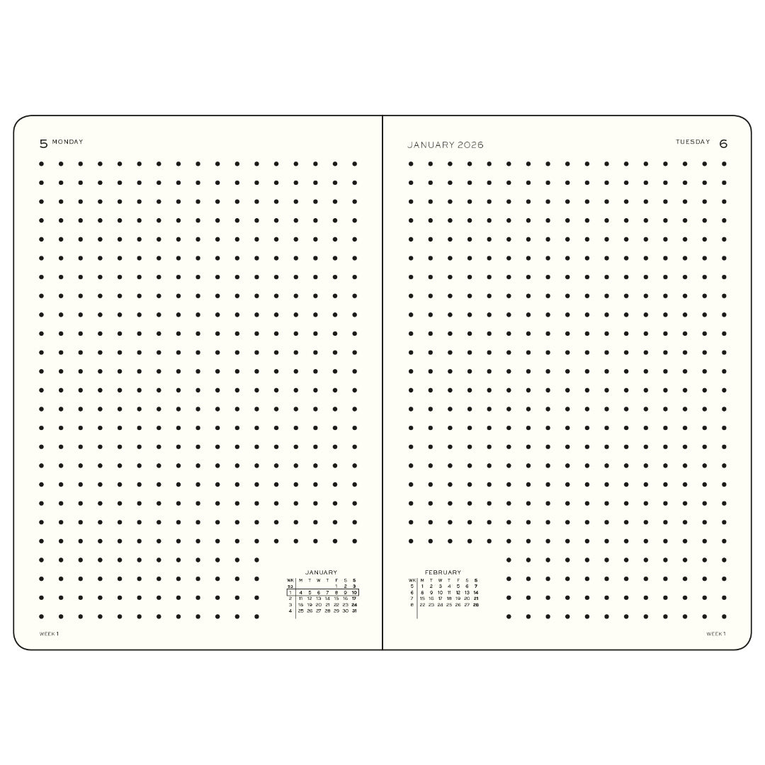 Calendar page with grid layout for January 2025 on a white background