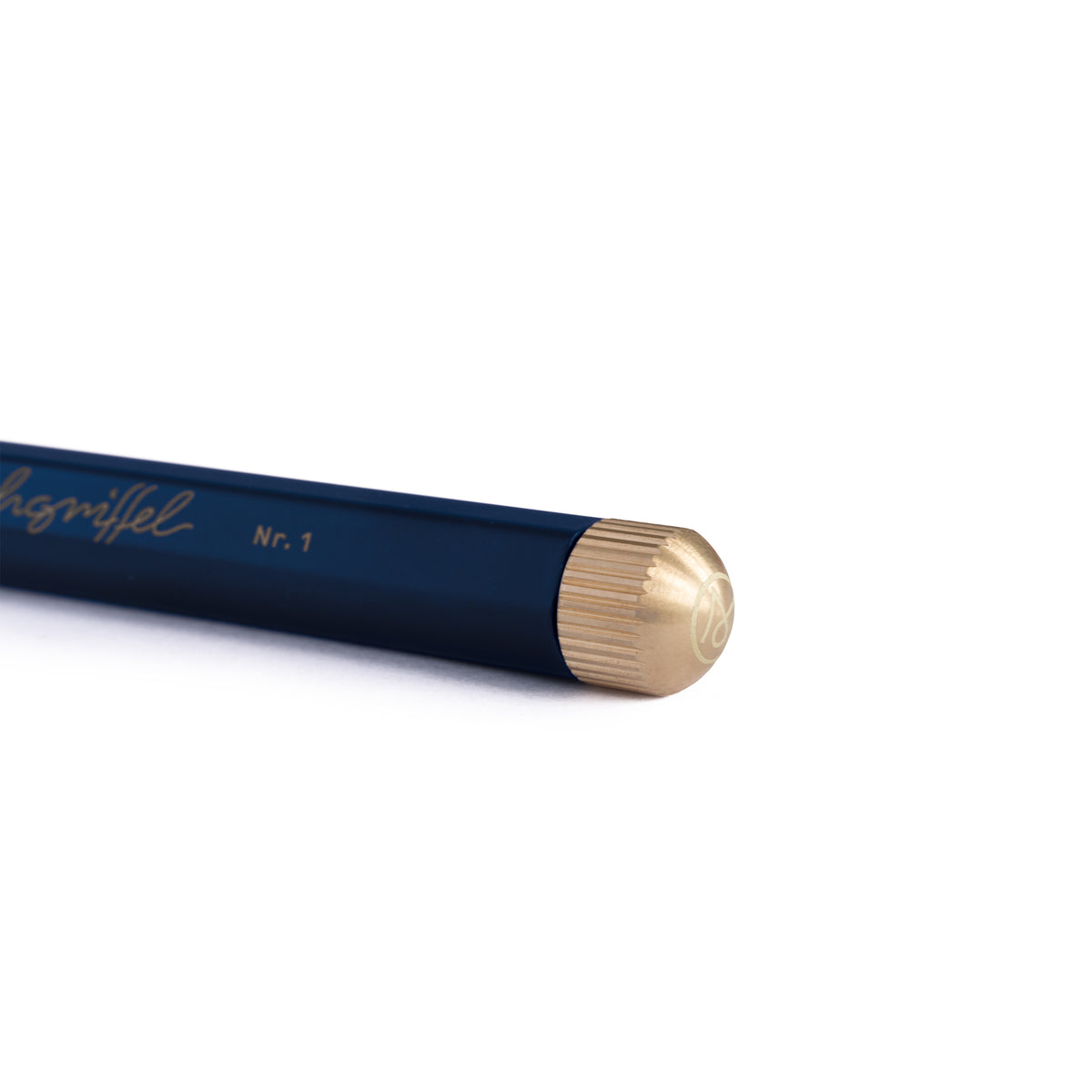 A close-up of a dark blue pen with a textured gold metal tip, featuring the brand name 'L'agriffel' and 'Nr. 1' printed in gold on the barrel, set against a plain white background.