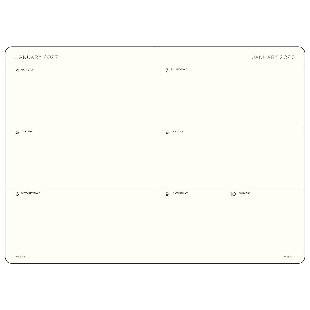 Two calendar views side by side for January 2027 on a white background.