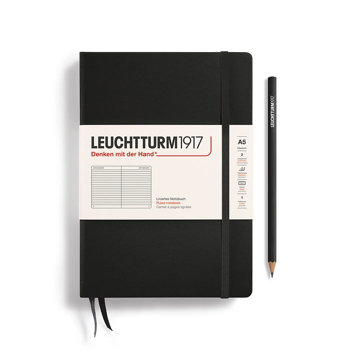Notebook Medium (A5) Hardcover, 251 numbered pages, ruled, black
