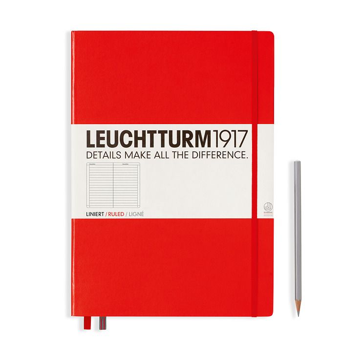 Notebook Master (A4+) Hardcover, 233 numbered pages, ruled, red